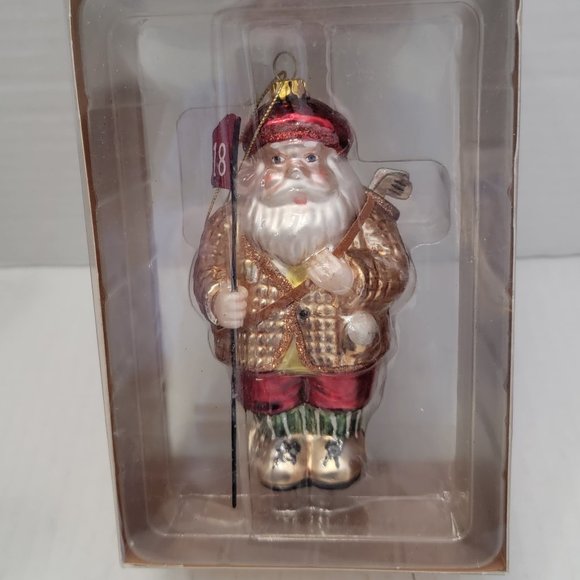 Christmas Holiday 18 Hole Golfer Santa Claus Glass Ornament Metallic Decor 5" - Picture 1 of 9